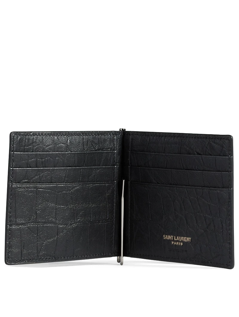 Monogram Croc-Embossed Leather Wallet With Money Clip
