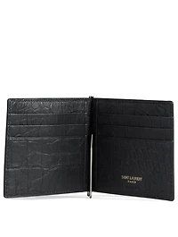 Monogram Croc-Embossed Leather Wallet With Money Clip