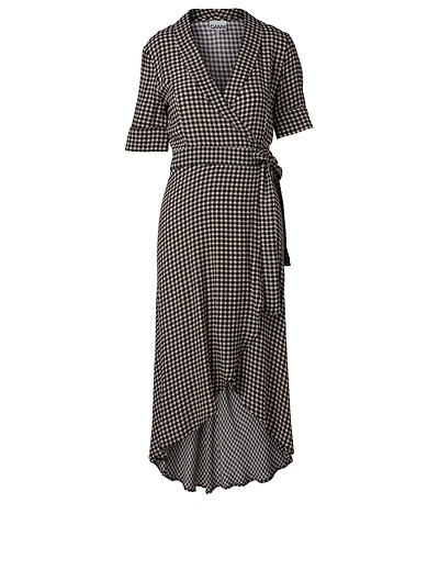 Wrap Midi Dress Check Print