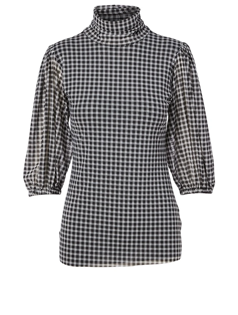 Turtleneck Top Check Print