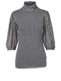 Turtleneck Top Check Print