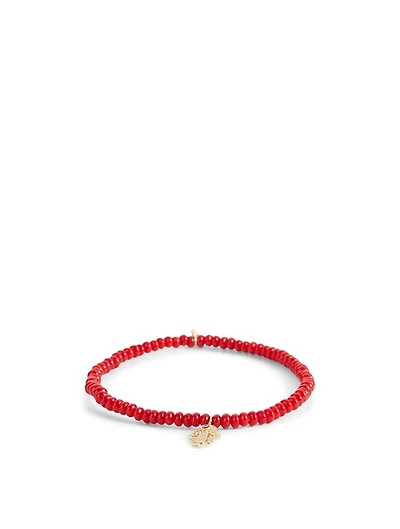 Beaded Bracelet With Baby 14K Gold Ruby Hamsa Charm