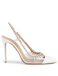 Temptation 105 PVC And Leather Slingback Pumps With Crystals