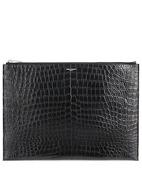 Croc-Embossed Leather Pouch