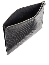 Croc-Embossed Leather Pouch