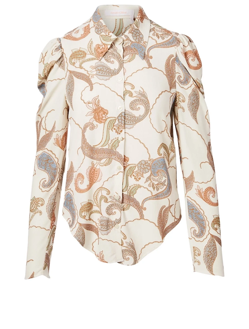 Puff-Shoulder Blouse Paisley Print