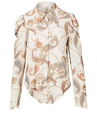 Puff-Shoulder Blouse Paisley Print