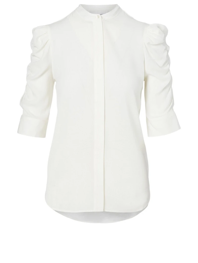 Silk Shirred-Sleeve Shirt