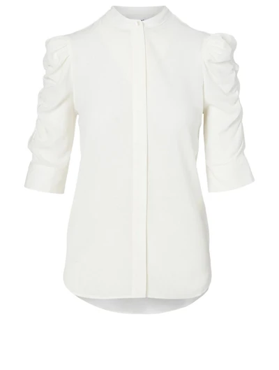 Silk Shirred-Sleeve Shirt