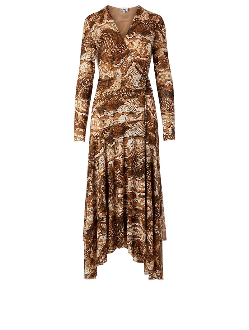 Printed Mesh Midi Dress