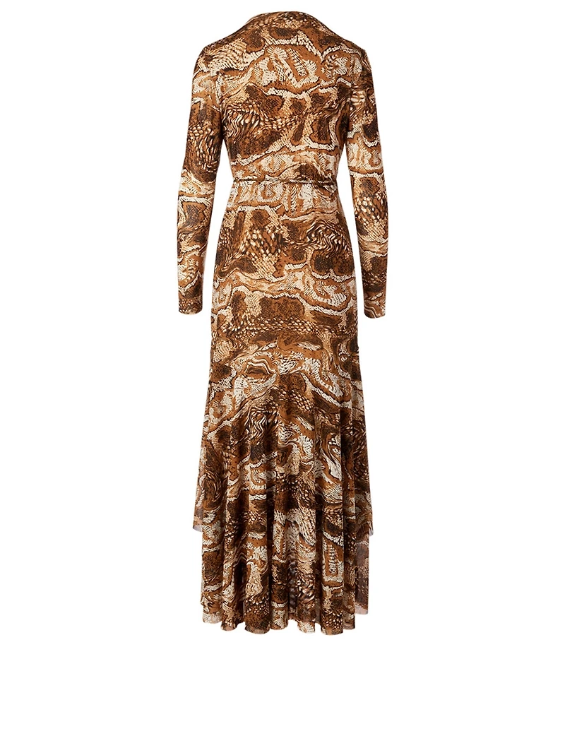 Printed Mesh Midi Dress