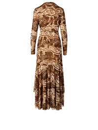 Printed Mesh Midi Dress