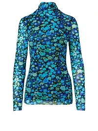 Mesh Turtleneck Top Floral Print
