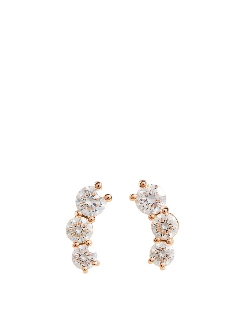 Aria 18K Rose Gold Triplet Stud Earrings With Diamonds