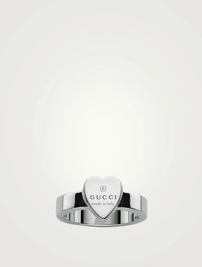 Gucci Trademark Engraved Heart Sterling Silver Ring