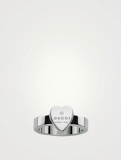 Gucci Trademark Engraved Heart Sterling Silver Ring