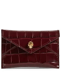 Croc-Embossed Leather Envelope Card Holder