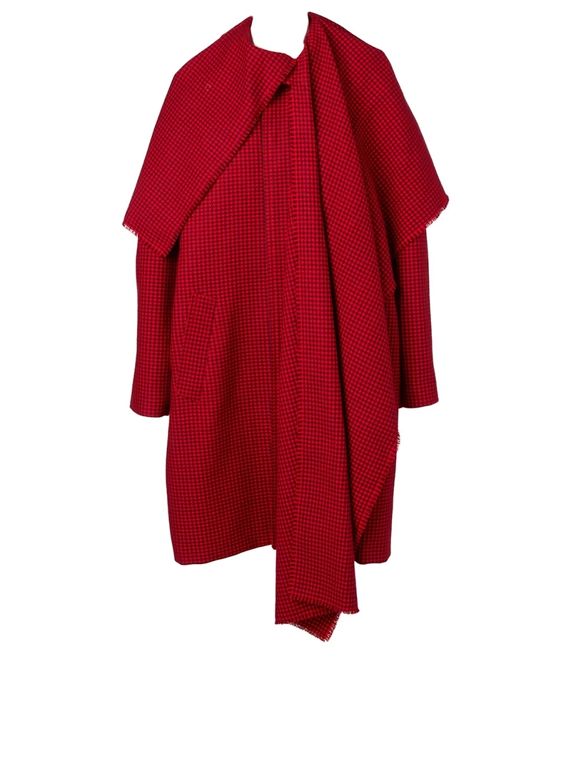 Wool Scarf Coat Houndstooth Print