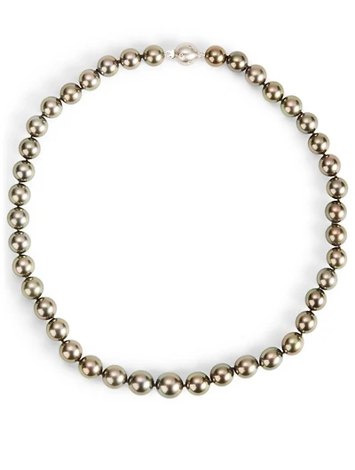 18K White Gold Black Pearl Necklace With Diamonds