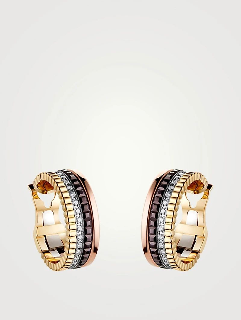 Quatre Classique Gold Hoop Earrings With PVD And Diamonds
