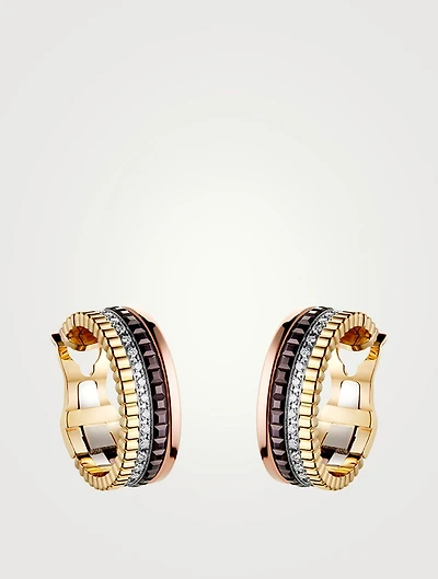Quatre Classique Gold Hoop Earrings With PVD And Diamonds