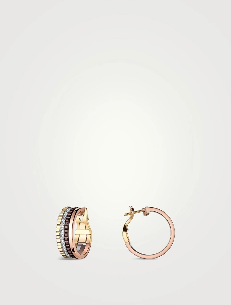 Quatre Classique Gold Hoop Earrings With PVD And Diamonds
