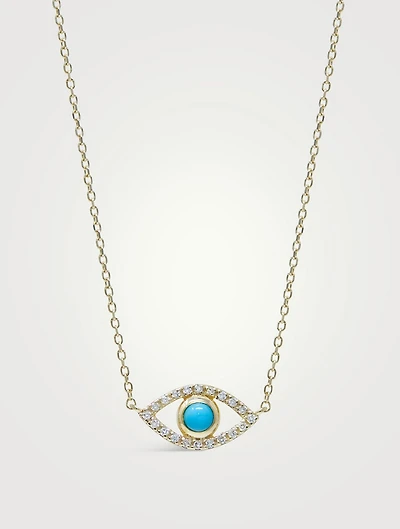 Classique 14K Gold Evil Eye Necklace With Sleeping Beauty Turquoise And Diamonds