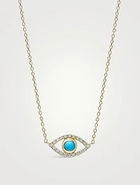 Classique 14K Gold Evil Eye Necklace With Sleeping Beauty Turquoise And Diamonds