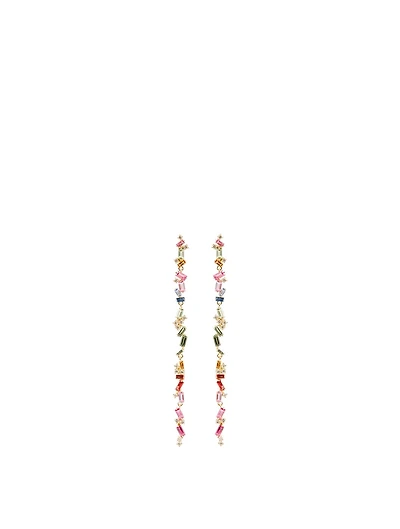 Rainbow Fireworks 18K Gold Long Drop Earrings With Sapphires And Diamonds