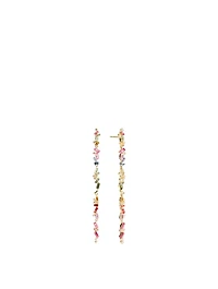 Rainbow Fireworks 18K Gold Long Drop Earrings With Sapphires And Diamonds