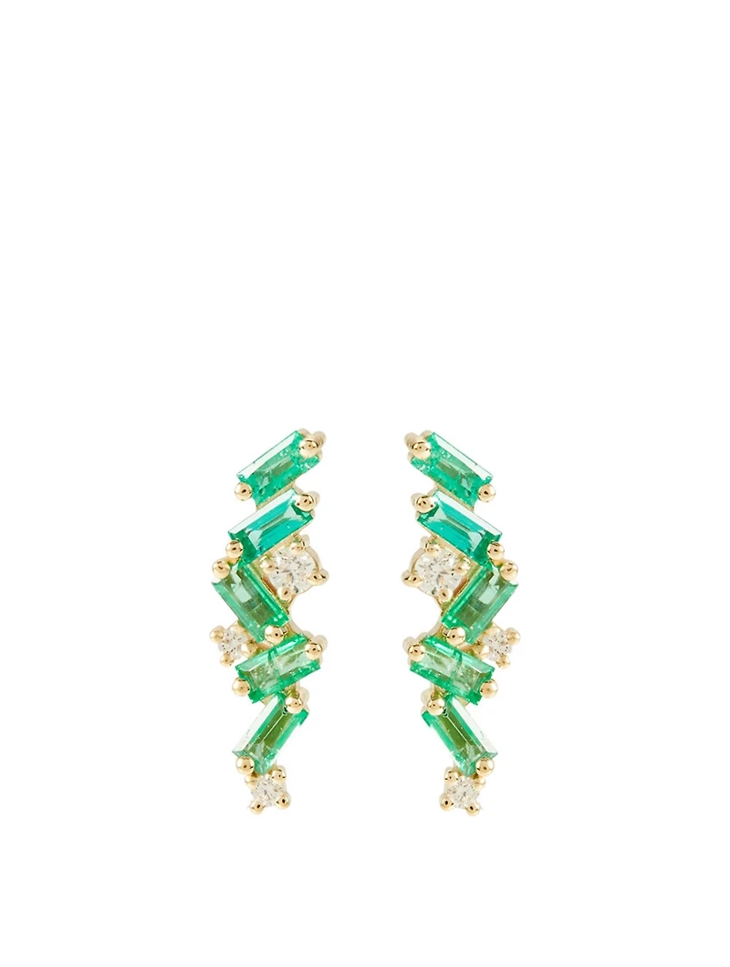 Rainbow Fireworks 18K Gold Cluster Studs With Emeralds And Diamonds