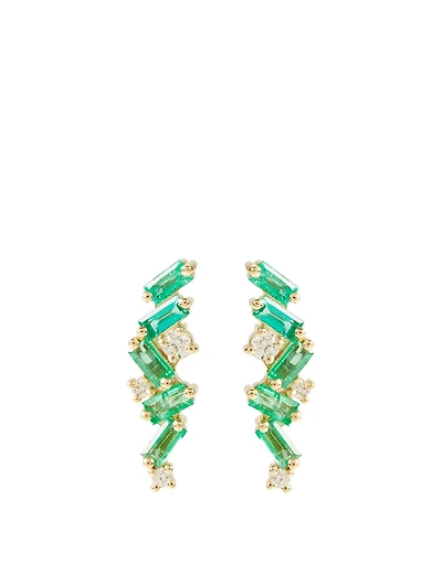 Rainbow Fireworks 18K Gold Cluster Studs With Emeralds And Diamonds
