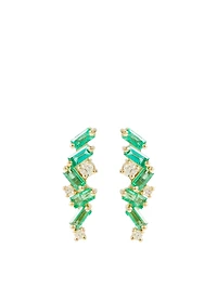 Rainbow Fireworks 18K Gold Cluster Studs With Emeralds And Diamonds