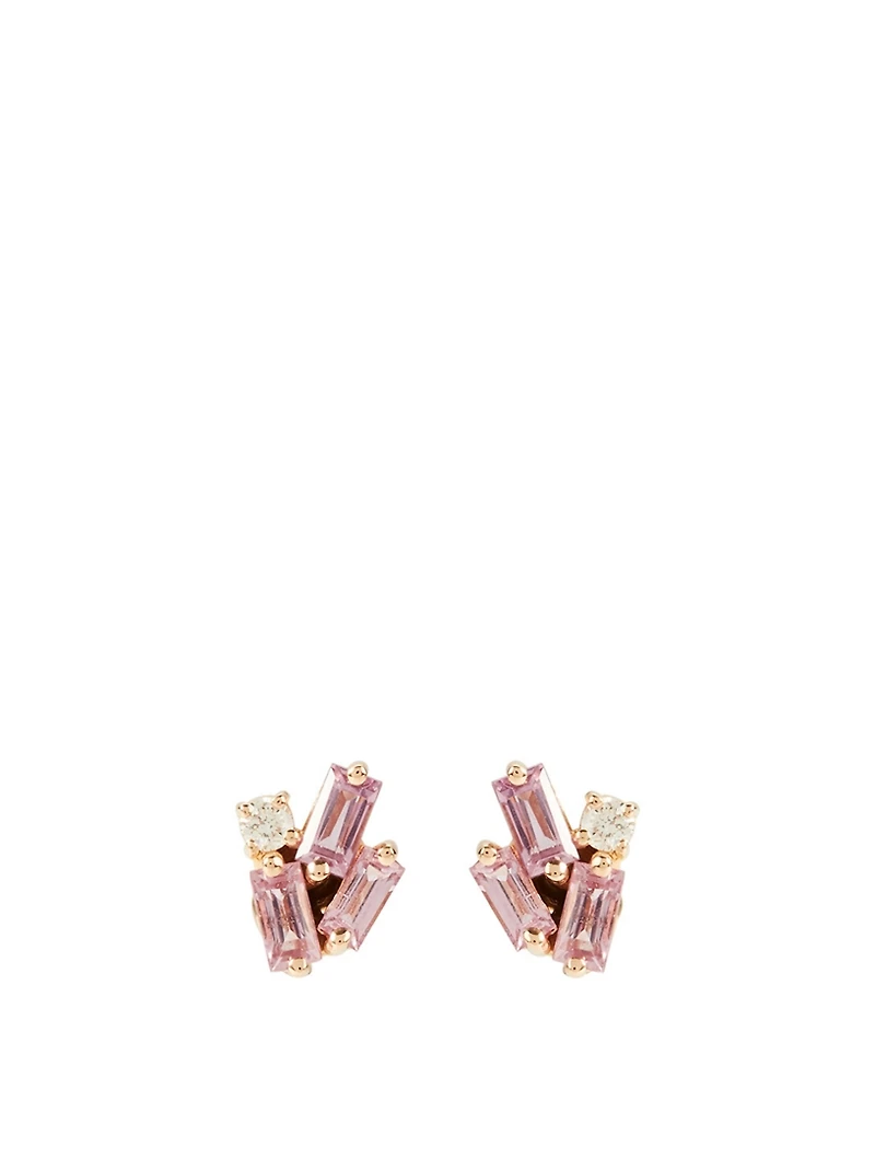 18K Rose Gold Earrings With Pink Sapphire And Diamonds
