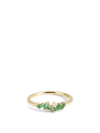 Rainbow Fireworks 18K Gold Cluster Ring With Emeralds And Diamonds
