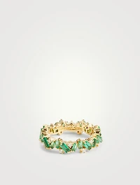Rainbow Fireworks 18K Gold Bliss Ring With Emeralds And Diamonds