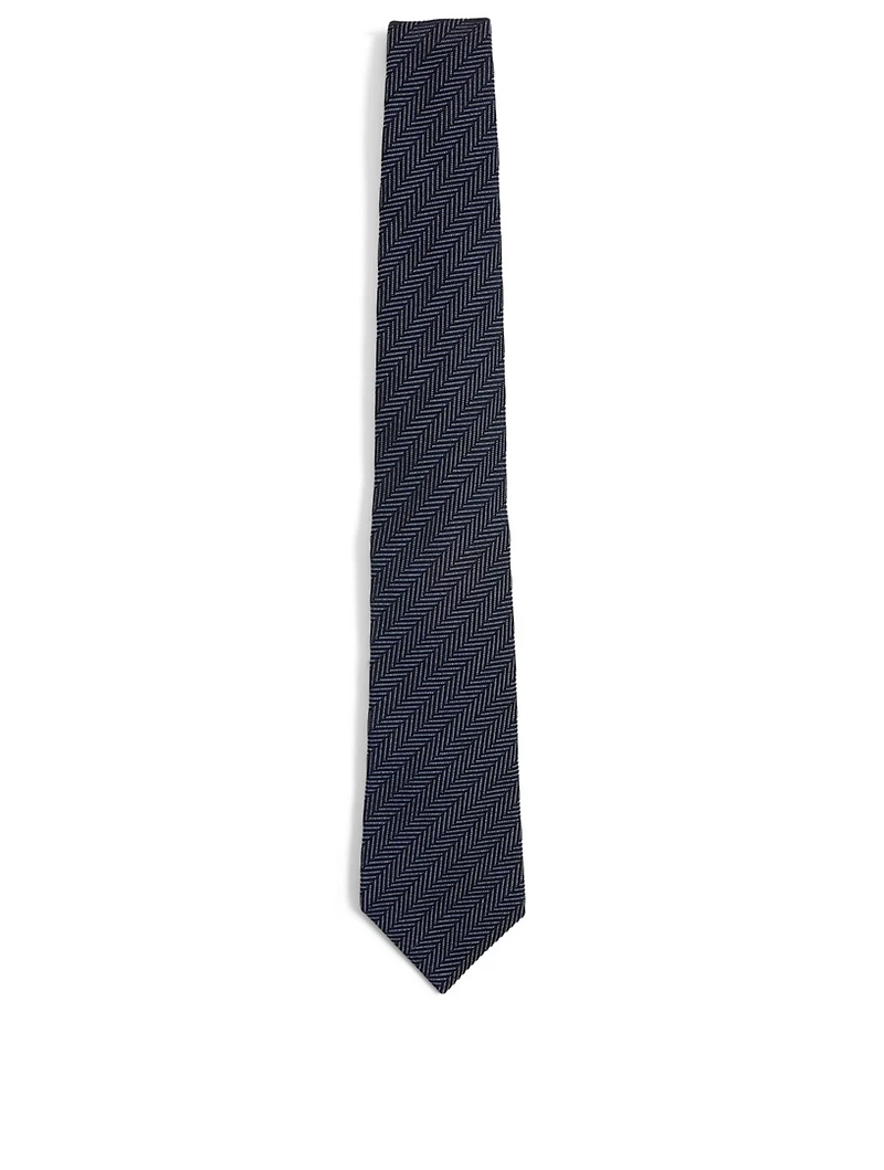 Silk And Cotton Tie In Herringbone Print