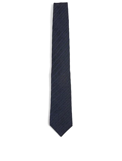 Silk And Cotton Tie In Herringbone Print