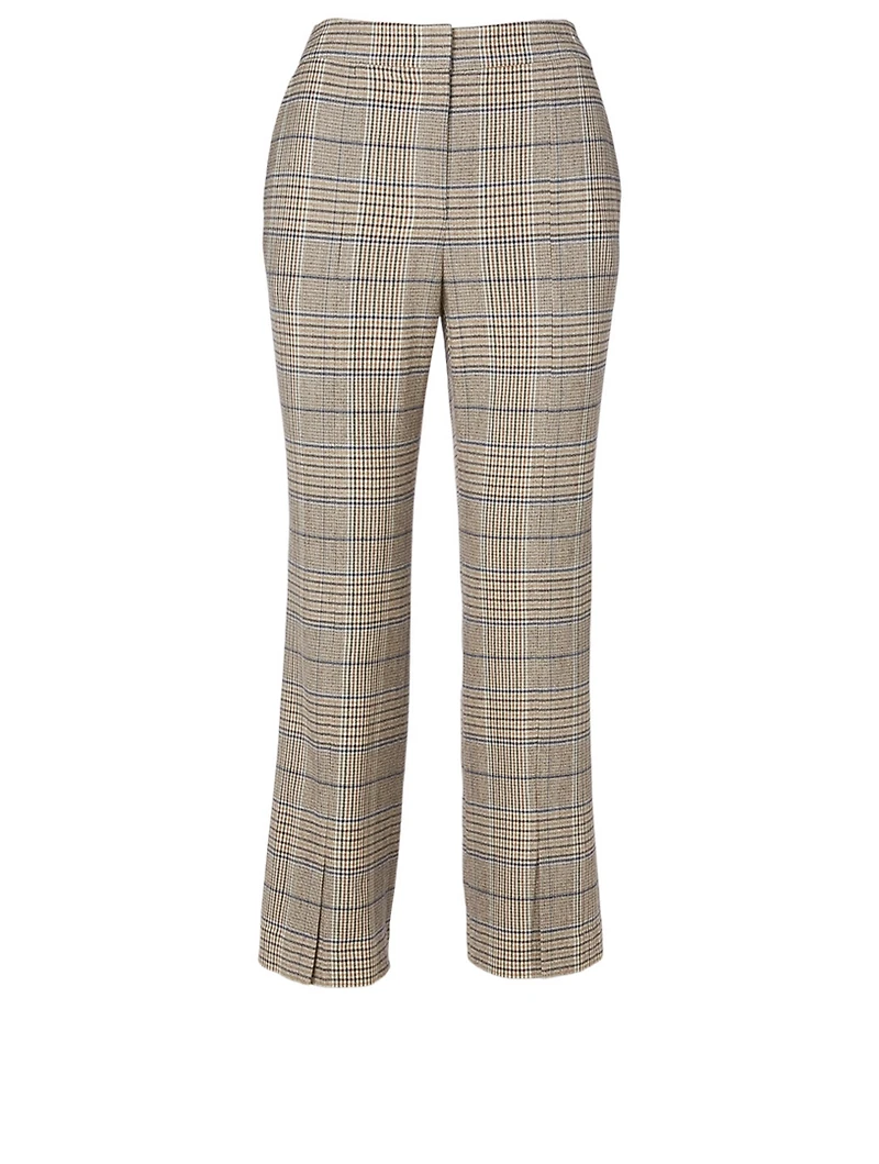 Wool-Blend Flare Pants Plaid Print