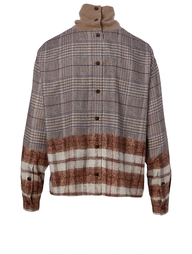 Turtleneck Blouse Mixed Check Print