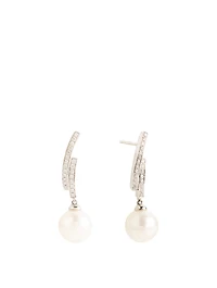18K White Gold Pearl Earrings With Diamonds