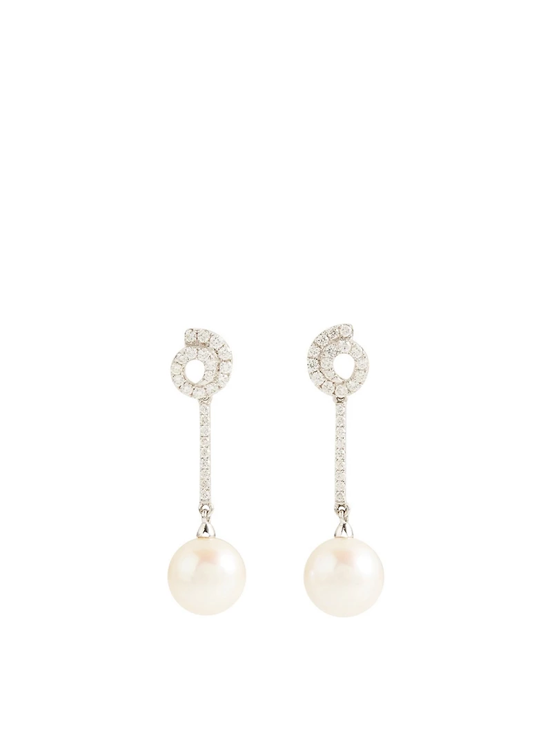 18K White Gold Pearl Earrings With Diamonds