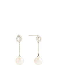 18K White Gold Pearl Earrings With Diamonds