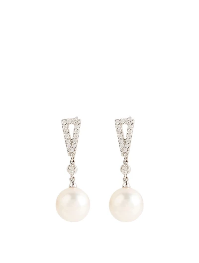 18K White Gold Pearl Earrings With Diamonds