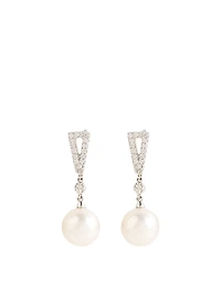 18K White Gold Pearl Earrings With Diamonds