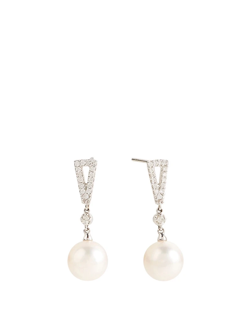 18K White Gold Pearl Earrings With Diamonds