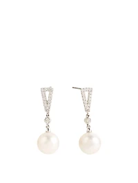 18K White Gold Pearl Earrings With Diamonds