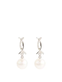 18K White Gold Pearl Earrings With Diamonds