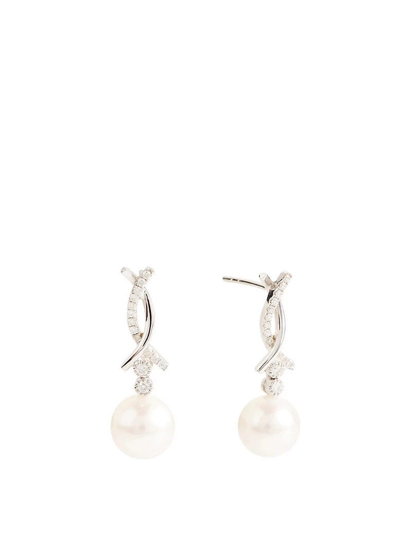 18K White Gold Pearl Earrings With Diamonds
