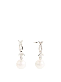 18K White Gold Pearl Earrings With Diamonds